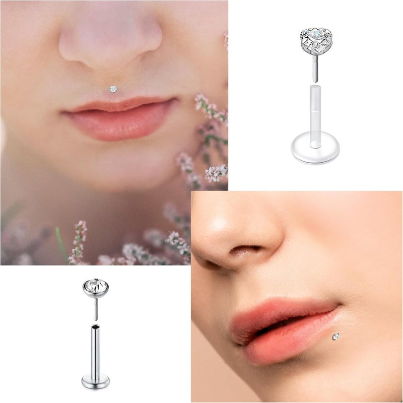 JFORYOU 16G 24Pcs Clear Lip Labret Medusa Piercing Studs Jewelry Flat Plastic Back Lip Rings Retainer Push Fit Bioflex Piercing for Monroe Ashelry Tragus Helix 6mm 8mm 10mm 12mm for Work - Image 3